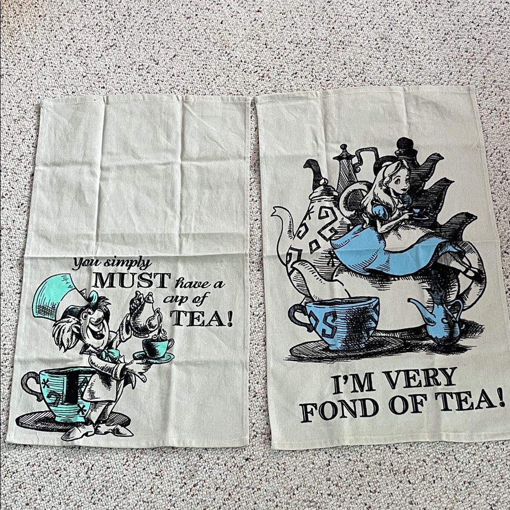 Alice in Wonderland Tea Towels Set - Blue and Black